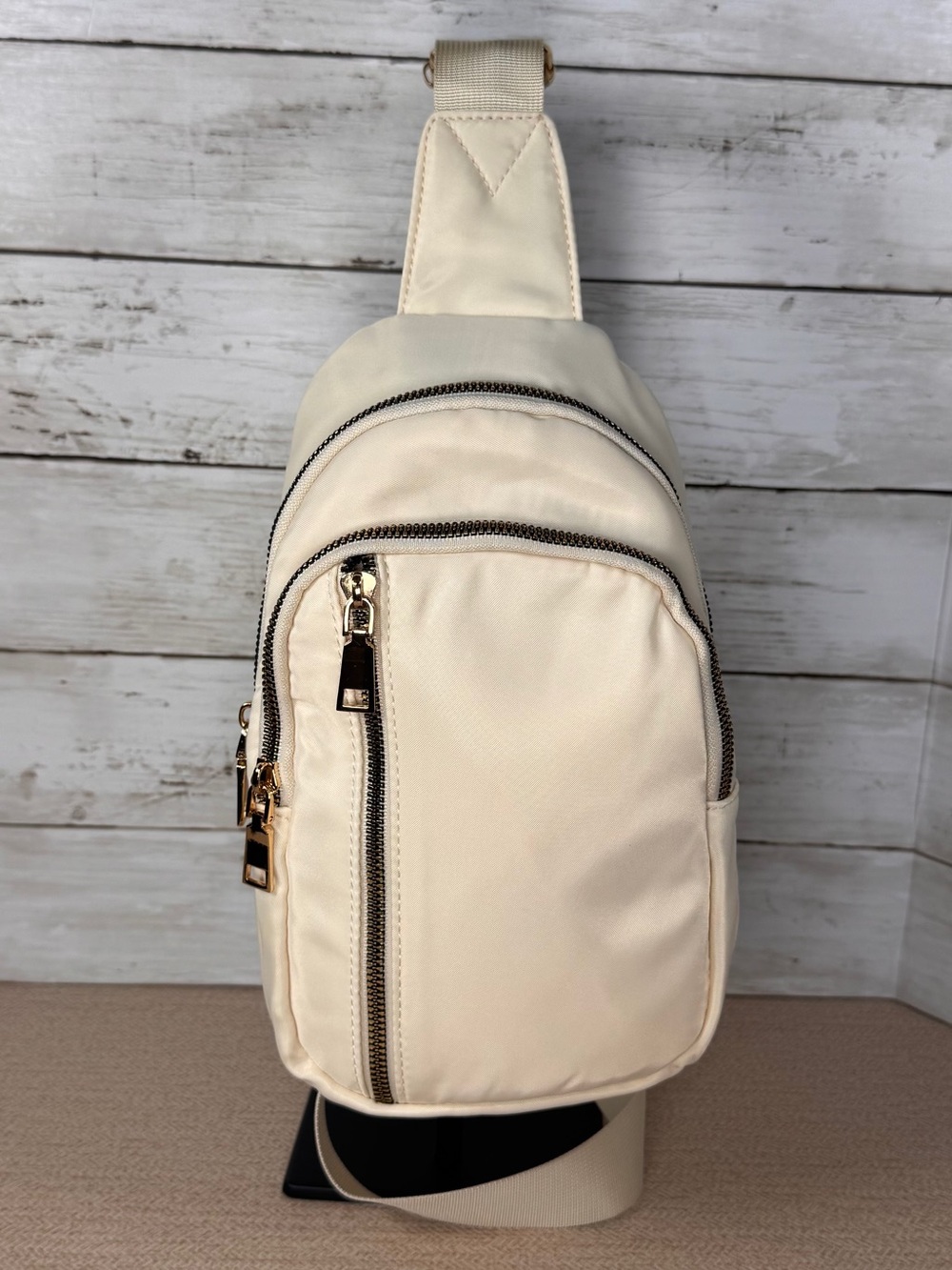 Cream with Gold-tone Sling Crossbody Bag | Backpack